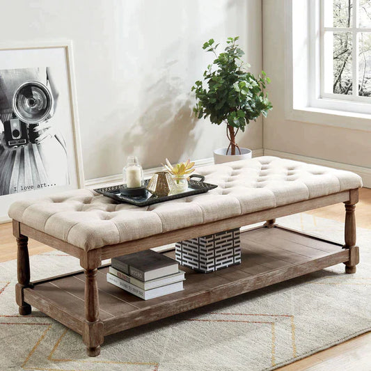 Button Tufted Fabric Upholstered Table With Bottom Shelf - Mulberry Home Store