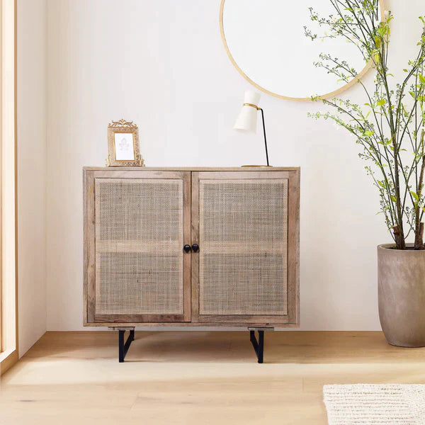 Handcrafted Accent Cabinet With 2 Mesh Rattan Doors - Mulberry Home Store