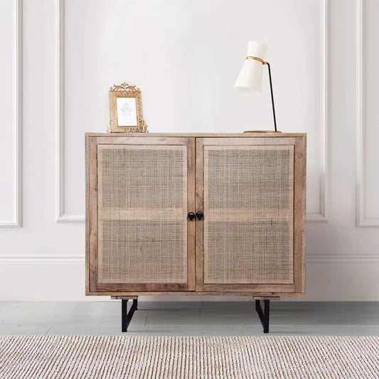 Handcrafted Accent Cabinet With 2 Mesh Rattan Doors - Mulberry Home Store