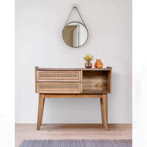 Mango Wood and Rattan Console Table with Drawers - Mulberry Home Store