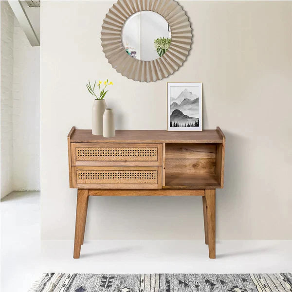 Mango Wood and Rattan Console Table with Drawers - Mulberry Home Store