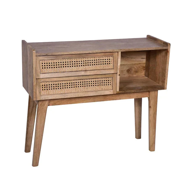 Mango Wood and Rattan Console Table with Drawers - Mulberry Home Store