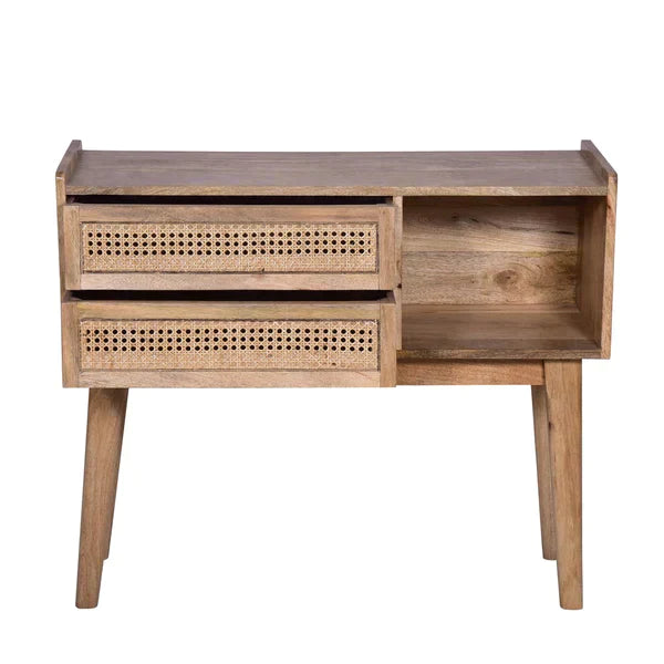 Mango Wood and Rattan Console Table with Drawers - Mulberry Home Store