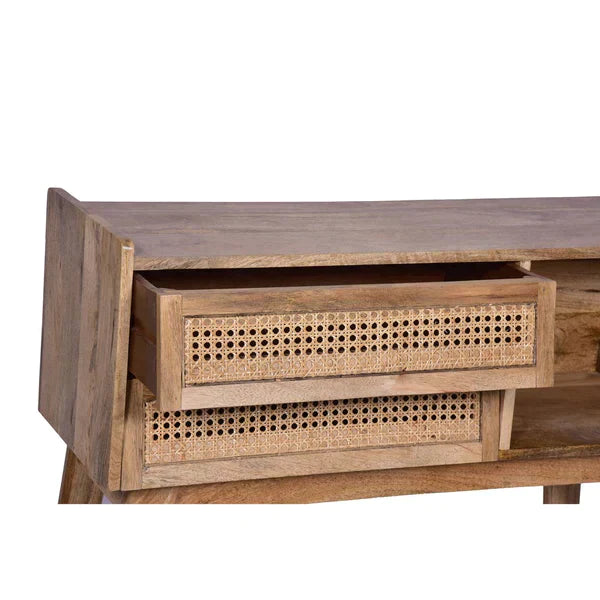 Mango Wood and Rattan Console Table with Drawers - Mulberry Home Store