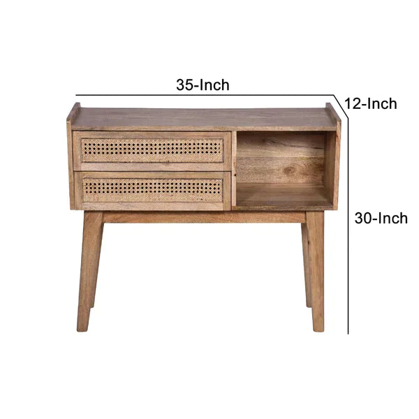 Mango Wood and Rattan Console Table with Drawers - Mulberry Home Store