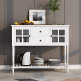 Vintage Wood and Glass Sideboard Console with Rattan Storage - Mulberry Home Store